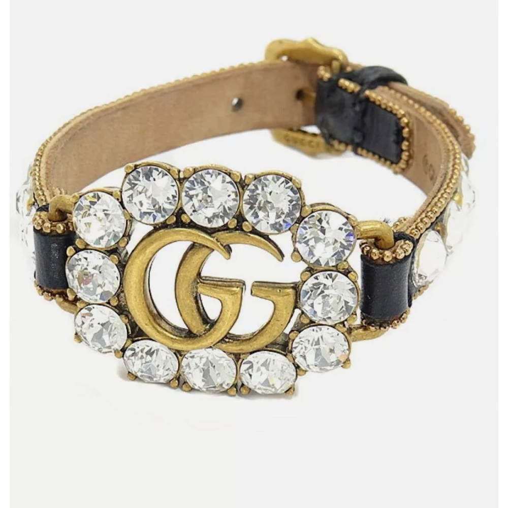 COPY - Gucci Double G Crystal Leather Bracelet
